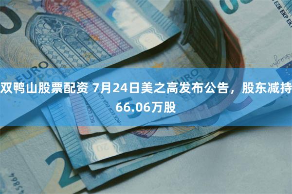 双鸭山股票配资 7月24日美之高发布公告，股东减持66.06万股