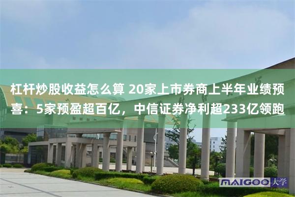 杠杆炒股收益怎么算 20家上市券商上半年业绩预喜：5家预盈超百亿，中信证券净利超233亿领跑